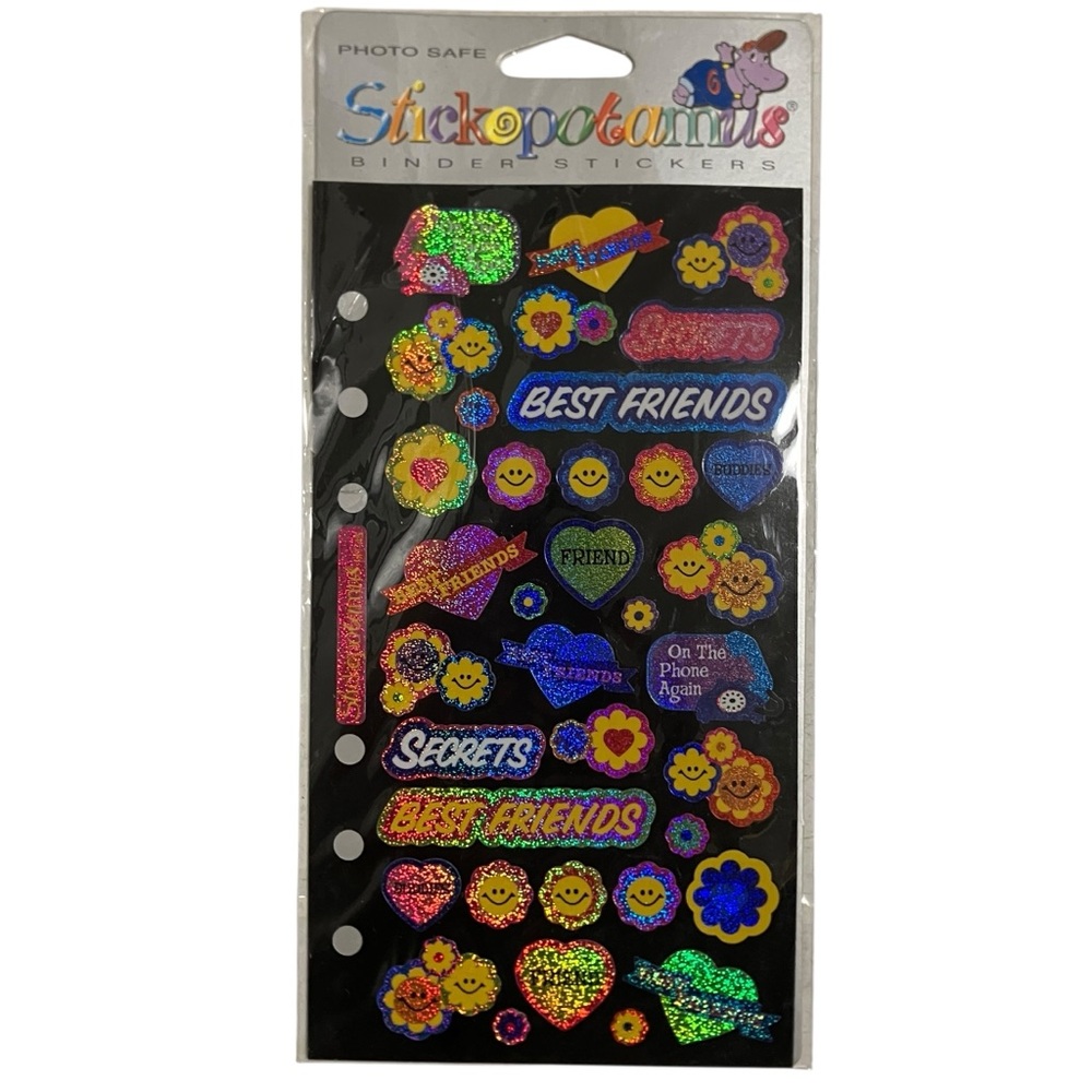 NEW Vintage 90's Stickopotamus Binder Stickers Flower Power Sparkly Stickers